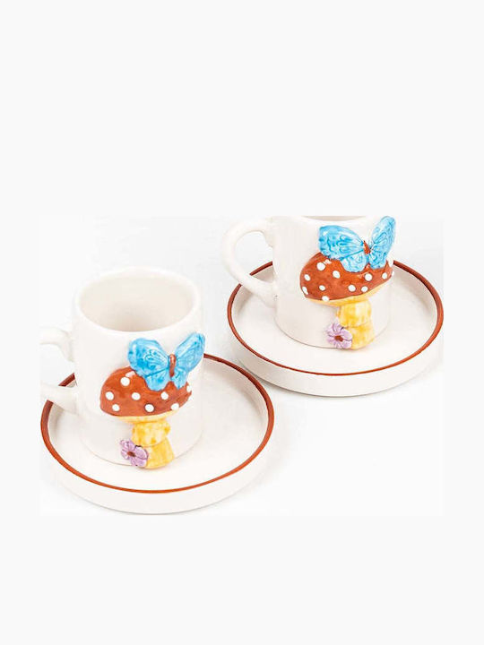 SteweHome Комплект Кафяви Керамични Многоцветни Чаши 80ml 4 Бройки