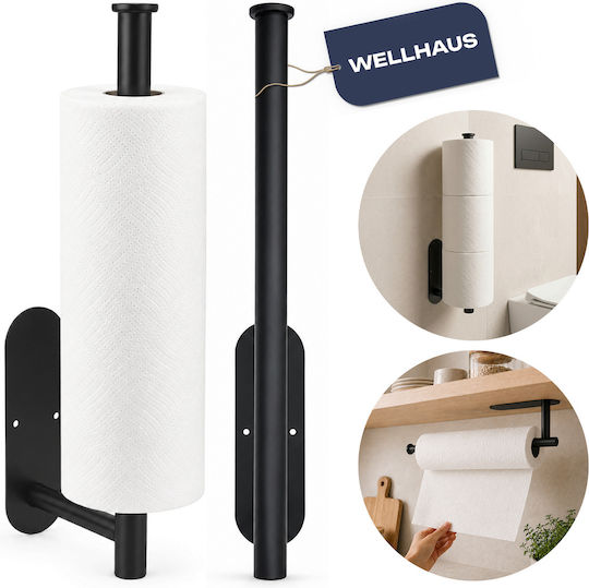 Wellhaus Suport Pentru Prosoape De Hârtie Montat Pe Perete Metalic Negru 4.5x14.5cm