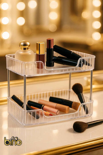 Stewehome Makeup Organizer Two Levels Jewelry Box Cosmetics Storage Box Bathroom Makeup Shelf White 30x17x27 Cm