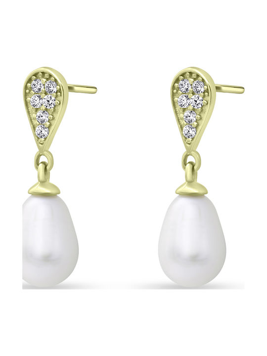 Ortaxidis Dangle Earrings from 14K Gold with Stones & Pearls