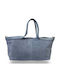 Leder Damen Schultertasche Hellblau