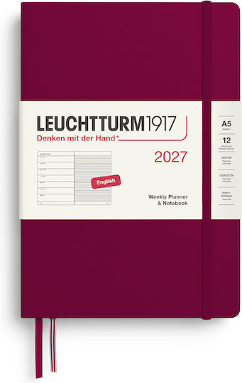Leuchtturm1917 Ημερολόγιο 2027 Εβδομάδα & Σημειωματάριο Στα Αγγλικά A5 – Port Red