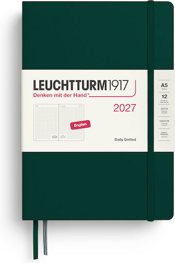 Leuchtturm1917 Daily Diary 2027 In English A5 Dotted – Forest Green