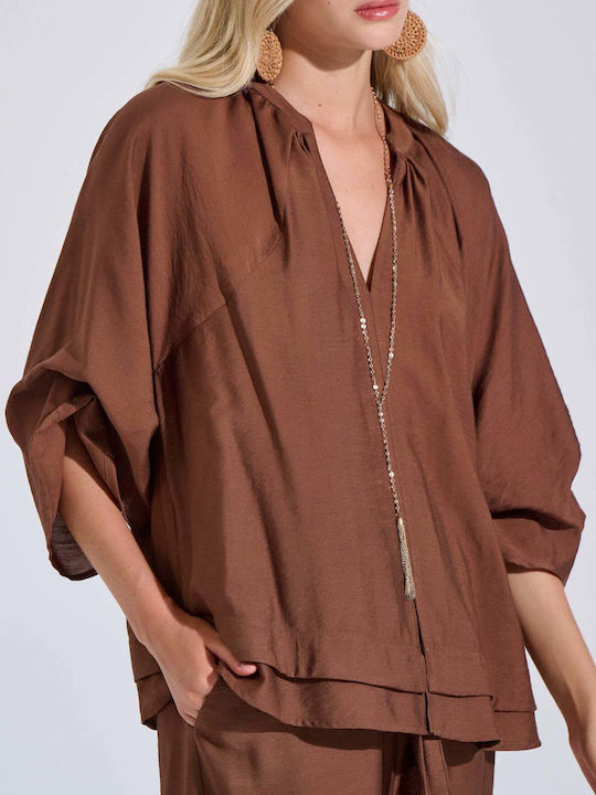 Bill Cost Women's Blouse with 3/4 Sleeve & V Ne...