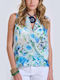 Women's Sleeveless Blouse with V Neckline Floral Light Blue