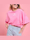 Women's Cotton Short Sleeve Fuchsia Crop Top