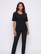 Women's Short Sleeve Black Blouse 831-061