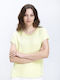 Damen Bluse Satin Kurzärmelig Limette