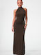 Summer Maxi Evening Dress Open Back Dark Brown