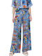 Women's High Waist Pantaloons with Rubber Band in Wide Leg Style Yellow-Orange-Blue