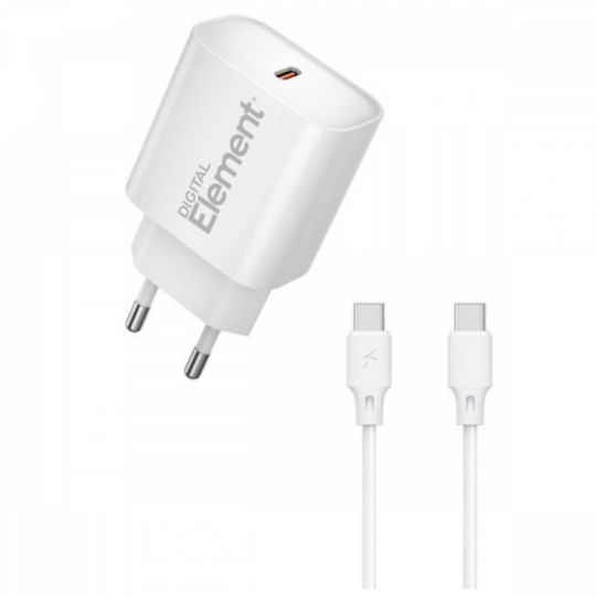 Element Зарядно GaN с USB-C Порт и Кабел USB-C - USB-C 20W Power Delivery Бял (CH-150C)