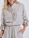Short Sleeve Women's Linen Shirt Light Blue Striped