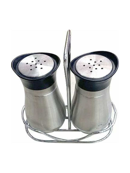Salt Pepper Set Inox with Stand 2 Pieces