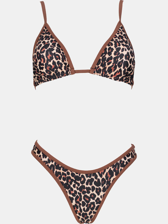 Decoro Bikini Set Triangle Animal Print Brown