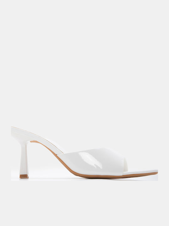 Patent Leather Mules With High Heel In White Colour