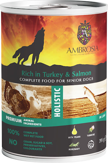 Ambrosia Wet Food for Elderly Dogs in Can with Turkey and Salmon 395gr