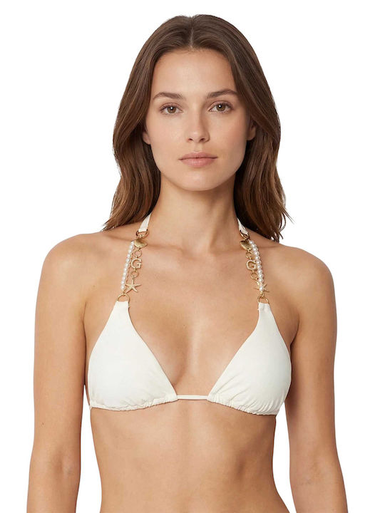 Guess Top Bikini Triunghi Cu Burete Alb