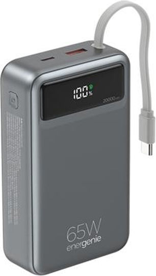 Energenie Бърза Външна Батерия 20000mAh 65W с USB-A Изходен Порт и USB-C Изходен Порт Power Delivery / Бързо Зареждане Черна