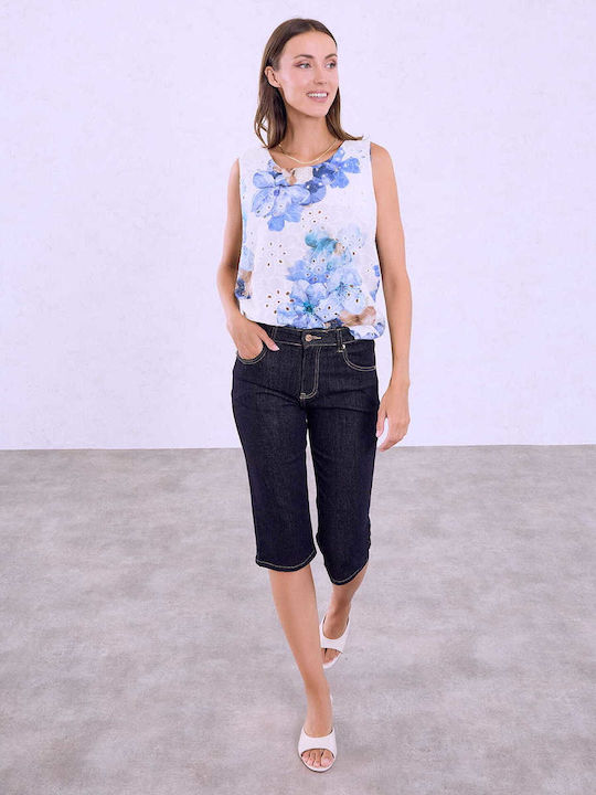 Celestino Damen Jeans Capri Raffung Kontrast Slim Fit Dunkelblau Celestino Damen Jeans Capri Raffung Kontrast Slim Fit Dunkelblau