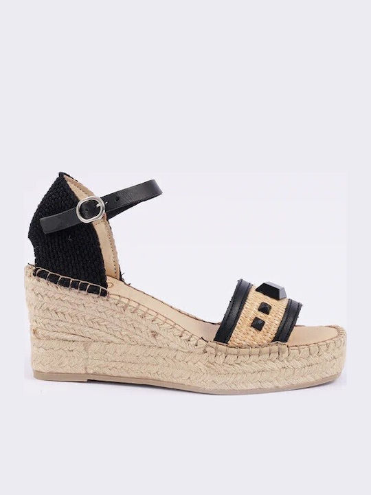 Fabiolas Collection Leather Women's Espadrilles with Studs in Black Colour