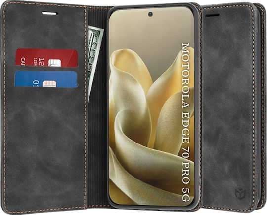 Husă Premium Eco Piele Wallet Motorola Edge 70 Pro Set Autocolante Wallet Interior Husă Confortabilă Neagră