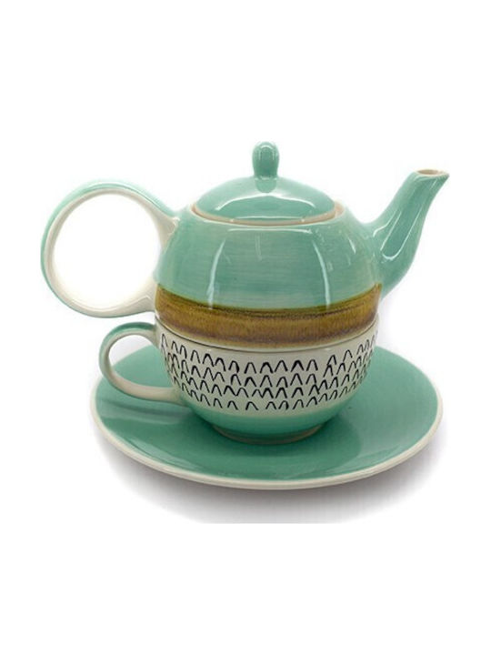 O Dromos tou Tsagiou Lena Teapot with Mug Ceramic Green 400ml