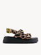 Beige Print Leder Flatforms Doppelverstellbare Riemen