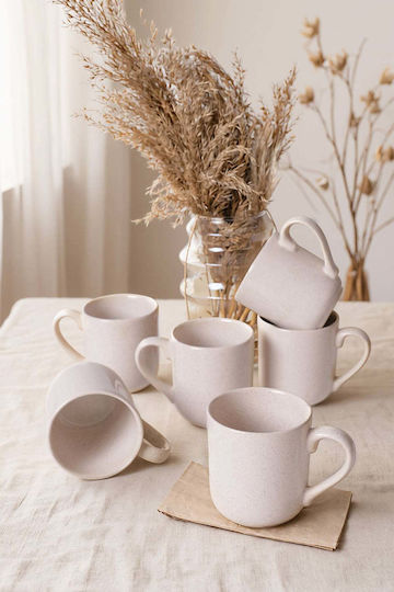 SteweHome Керамична Бежова Чаша 450ml 6 Бройки