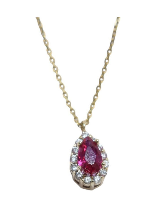 Gatsa Necklace Rosette 14K Gold with Red Zircon