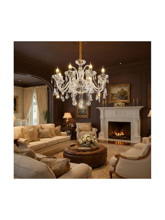 Alista Home Candelabru 8xE14 Ø78cm cu Cristale Argintii AT1CT-IM1P-HT2L-CC831/8WH