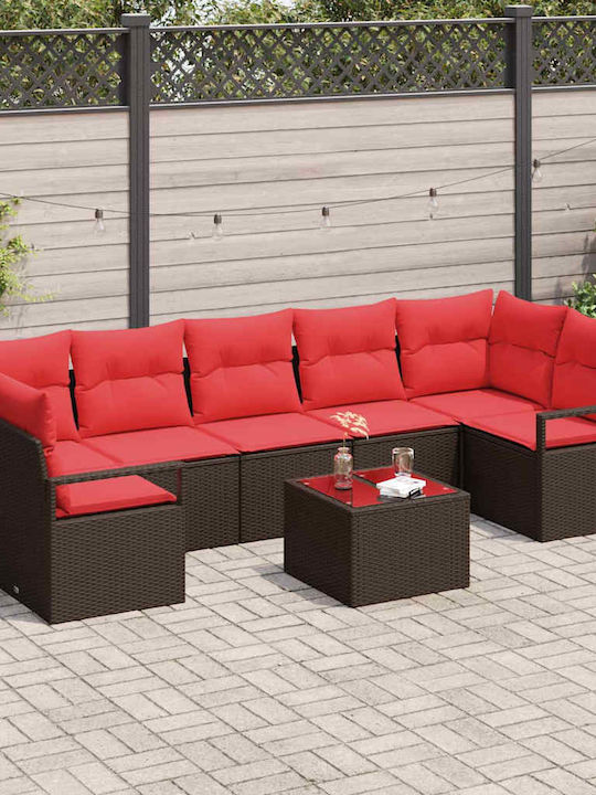 Garden & Outdoor Furniture Sets Living Room Set 8 Pieces Beige and Red with Pillows