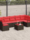 Garden & Outdoor Furniture Sets Living Room Set 8 Pieces Beige and Red with Pillows