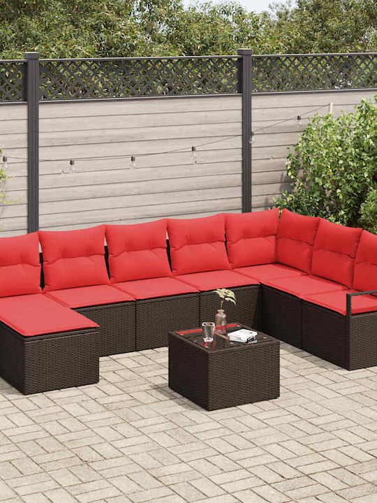 Garden & Outdoor Furniture Sets Living Room Set 9 Pieces Brown with Pillows