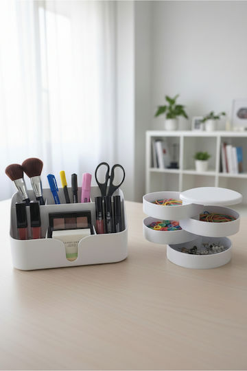 Stewehome Set 2 Piese Organizatoare Din Plastic Pentru Machiaj Și Bijuterii De Masă Alb
