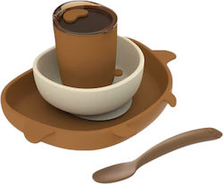 Queen Mother Feeding Set Brown, Cow, from Silicone with Anti-Slip Base Brown 4 Pieces