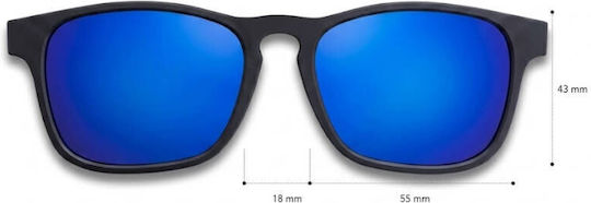 Additional Sunglasses B&s Square Clip-On Black Lens Blue Mirror Case Polarized Multi