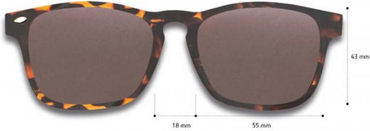 B&S Sonnenbrille Zubehör Quadratisch Tartaruga Anklipsen Braune Gläser Tasche Polarisiert Multi