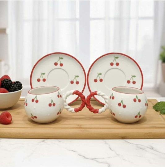 SteweHome Комплект Кафяви Керамични Чаши Червени 130ml 4 Бройки