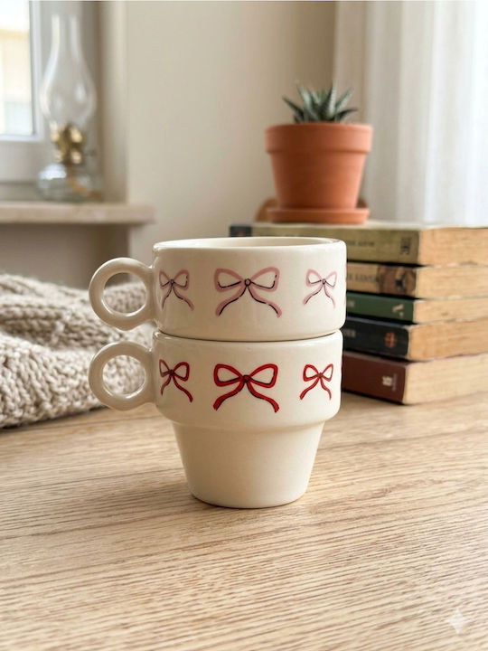 SteweHome Set Ceramic Beige Espresso Cups 90ml 2 Pieces