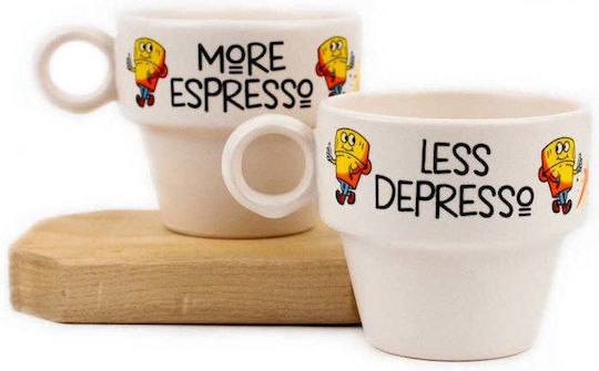 SteweHome Set Cesti Espresso Ceramice Bej 90ml 2 Bucăți