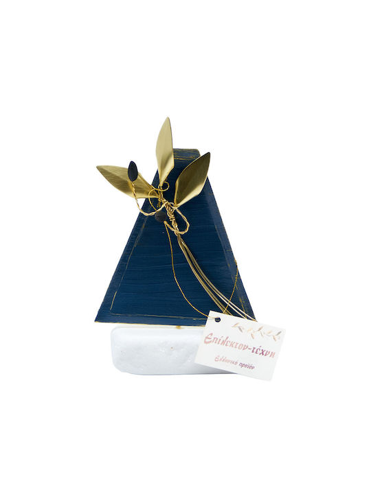 Epilekton-art 02-591 Handmade Tabletop Decor Triangle Medium Blue 3 Elm Leaves Gold 11x9