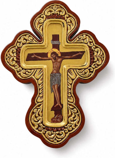 Holzgeschnitzter Kreuz mit Gekreuzigtem 19x27cm