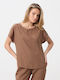 Women's Short Sleeve Brown Blouse
