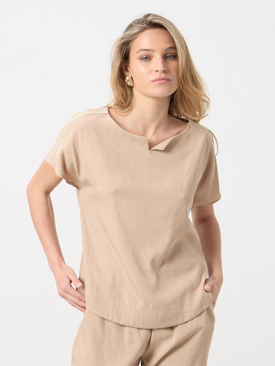 Passager Women's Short Sleeve Beige Blouse