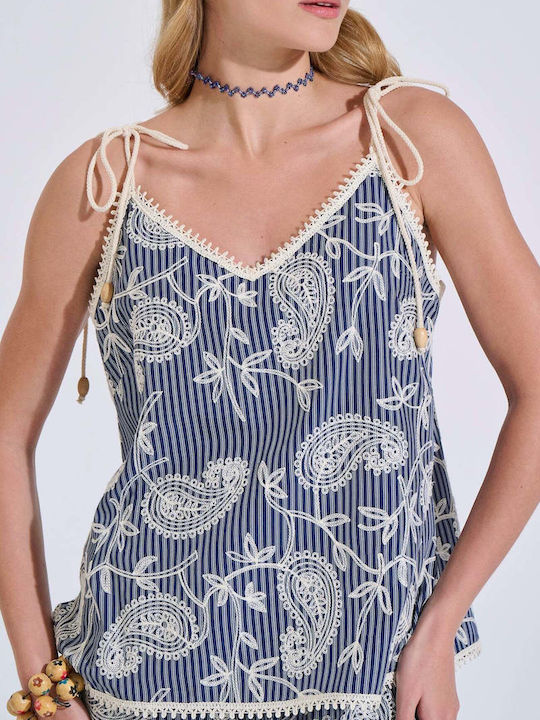 Bill Cost Women's Blouse with V-Neck Striped Blue