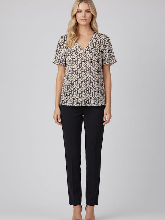 Women's Crop Top with V-Neckline Ecru