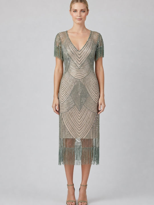 Vagias Abendkleid Mit Pailletten Khaki