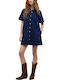 Summer Mini Shirt Dress Denim Navy Blue