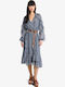 Summer Midi Dress with Ruffles Blue