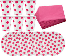 Set Plates Cups Napkins Pink Polka Dots